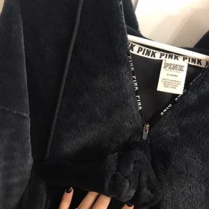 faux fur campus half zip pullover